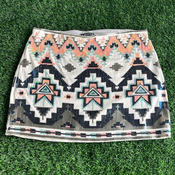EXPRESS Aztec Western Sequin Mini Skirt size medium - Picture 2 of 6